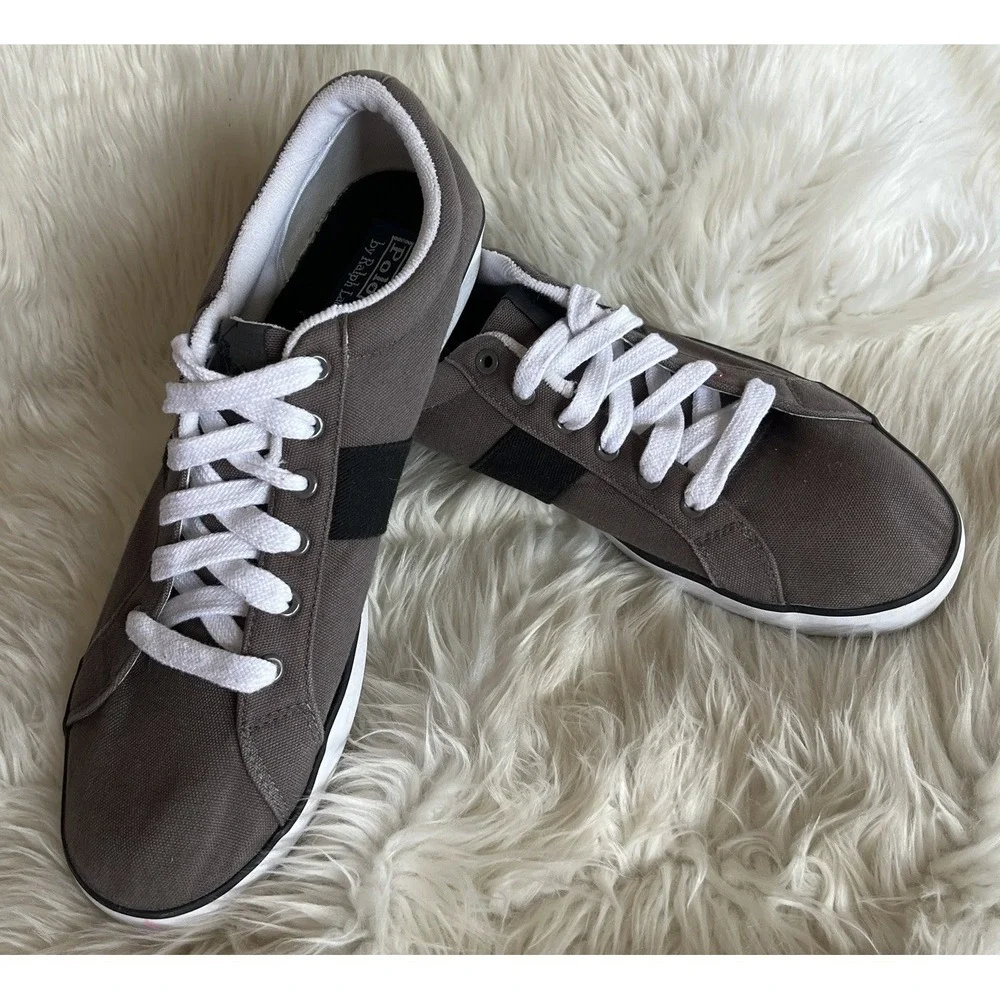 Men's Polo Ralph Lauren Giles Gray Black Size 13D‎ Shoes Sneakers Canvas Read
